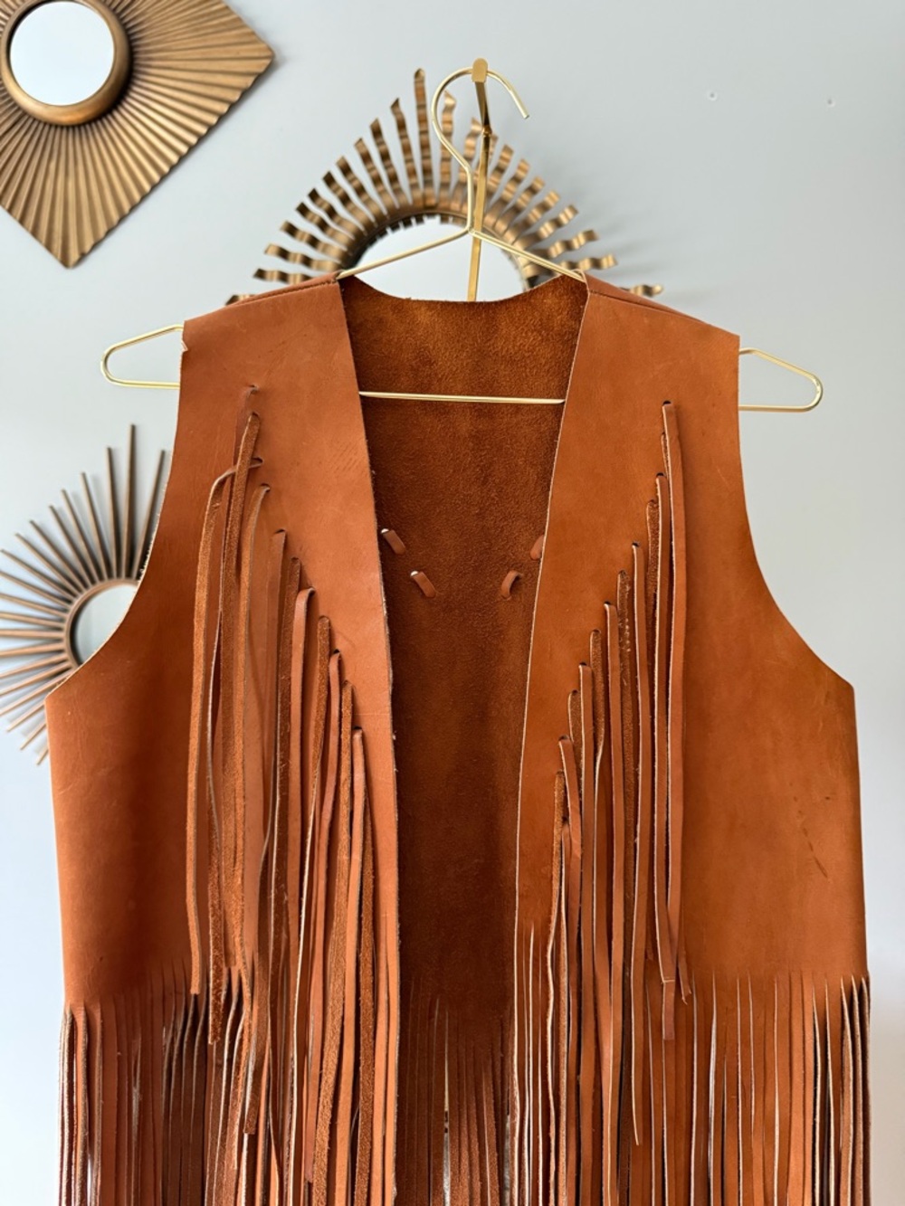 Vintage  Brown 70’s Boho Leather Fringe Vest - Picture 3 of 7
